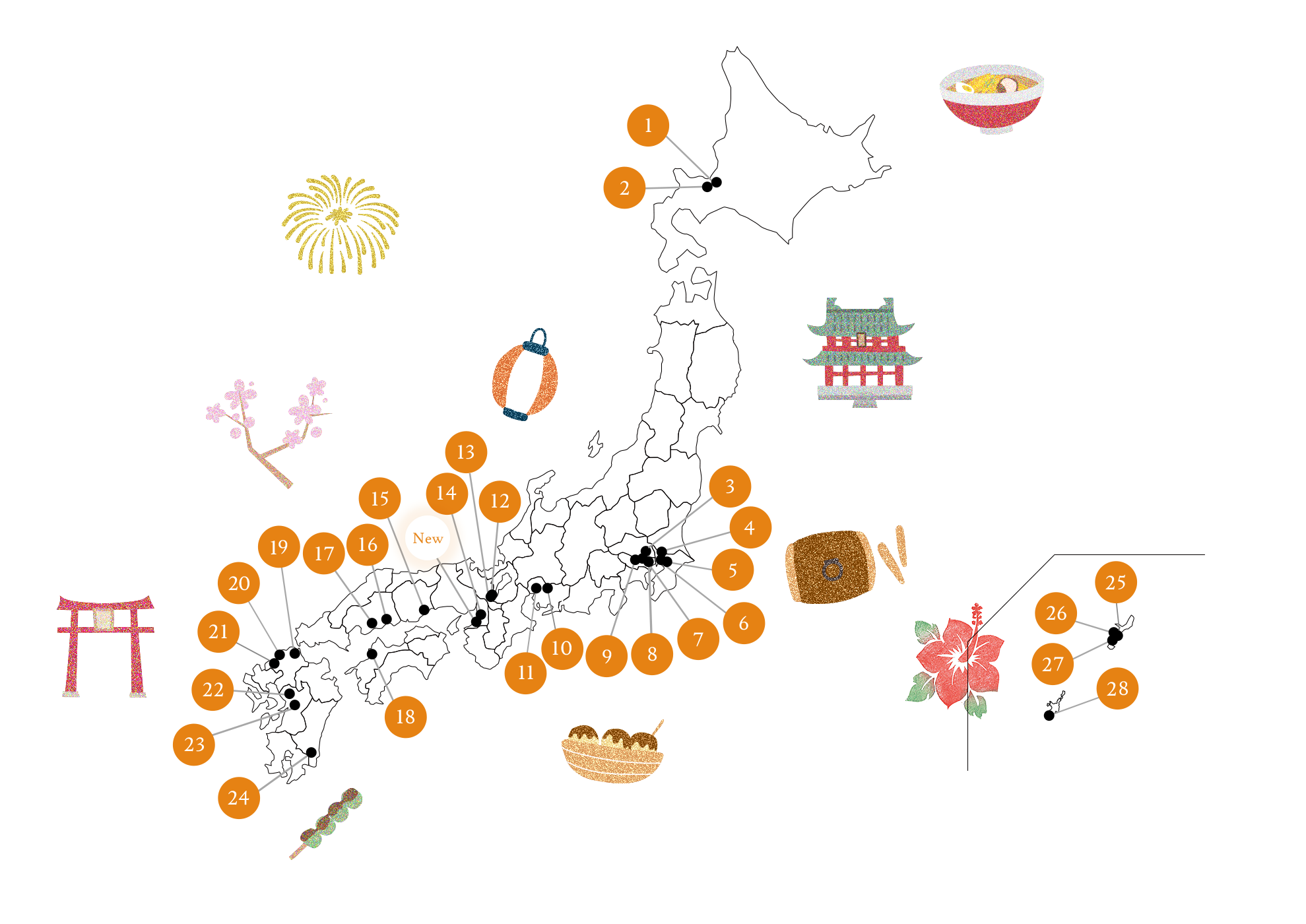 Breakfast illustration map of each place