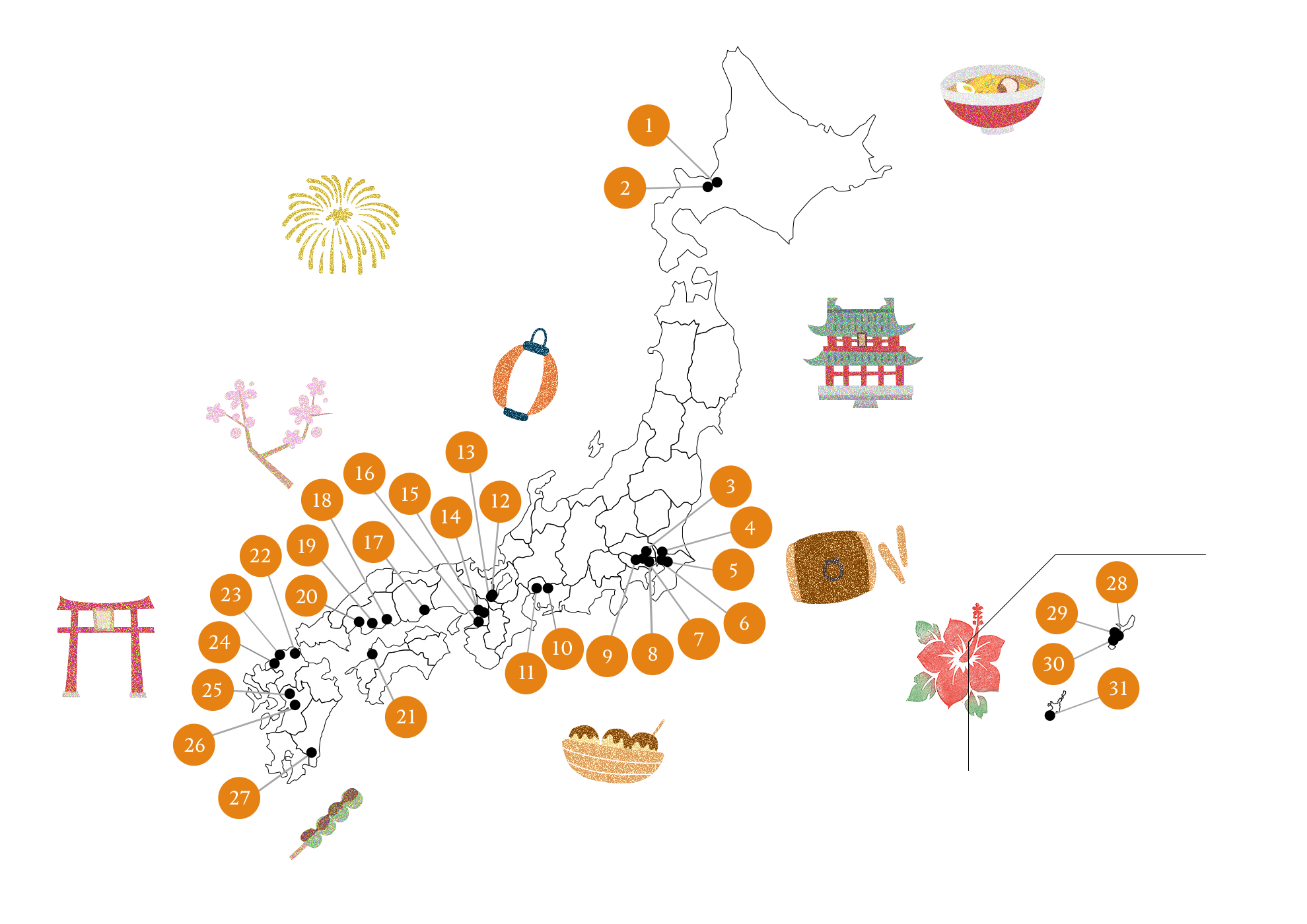 Breakfast illustration map of each place